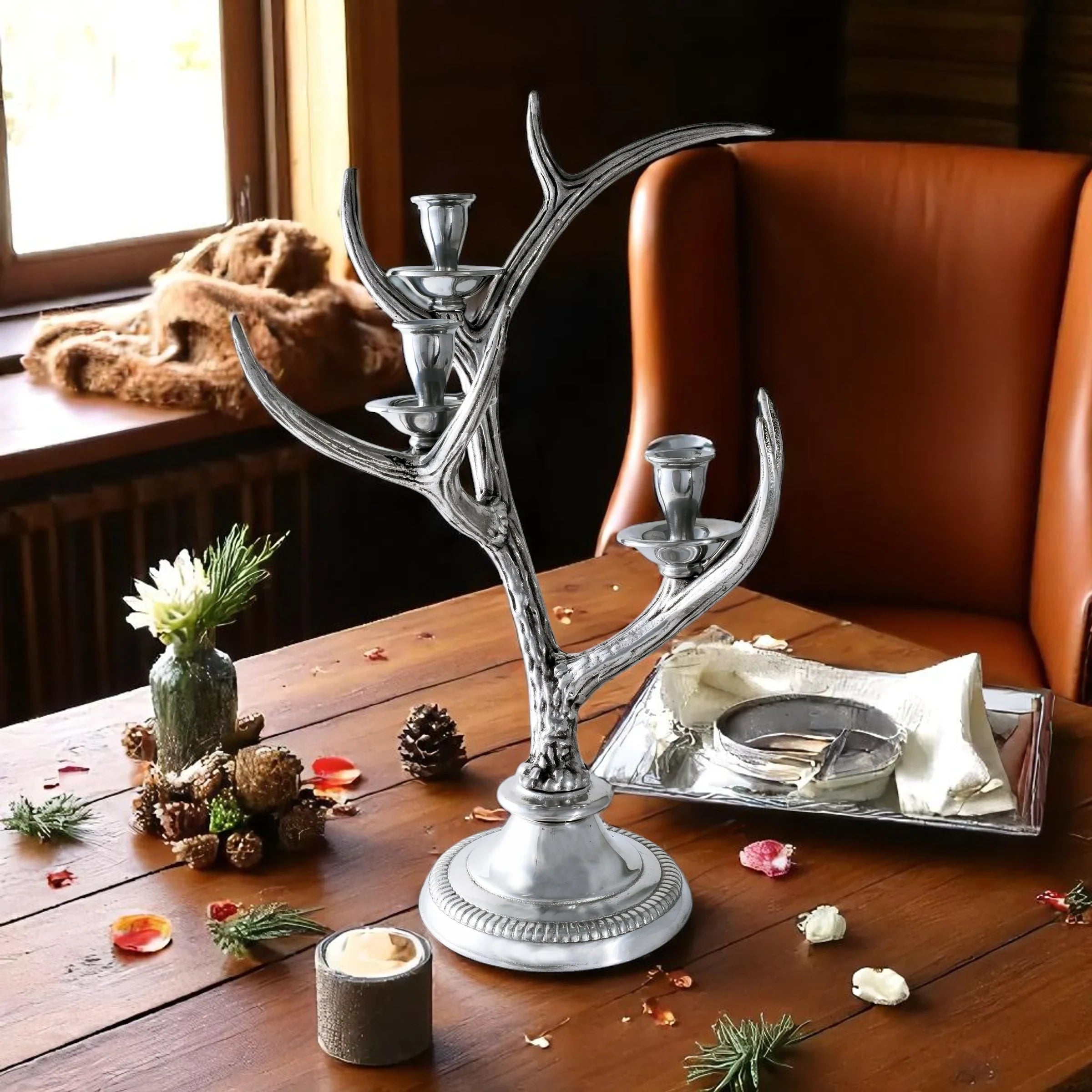 Three-Light Metal Antler Candlestick