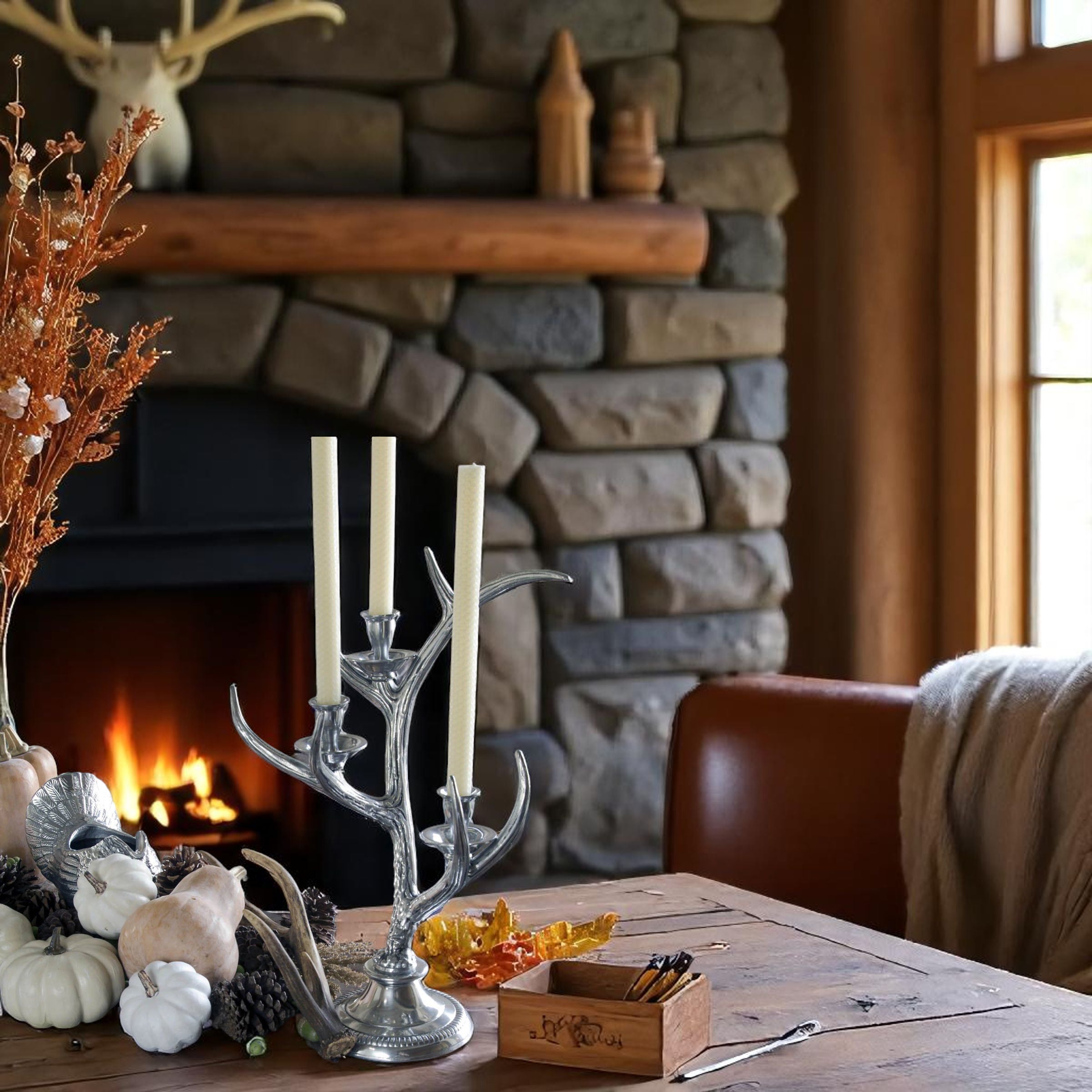 Three-Light Metal Antler Candlestick
