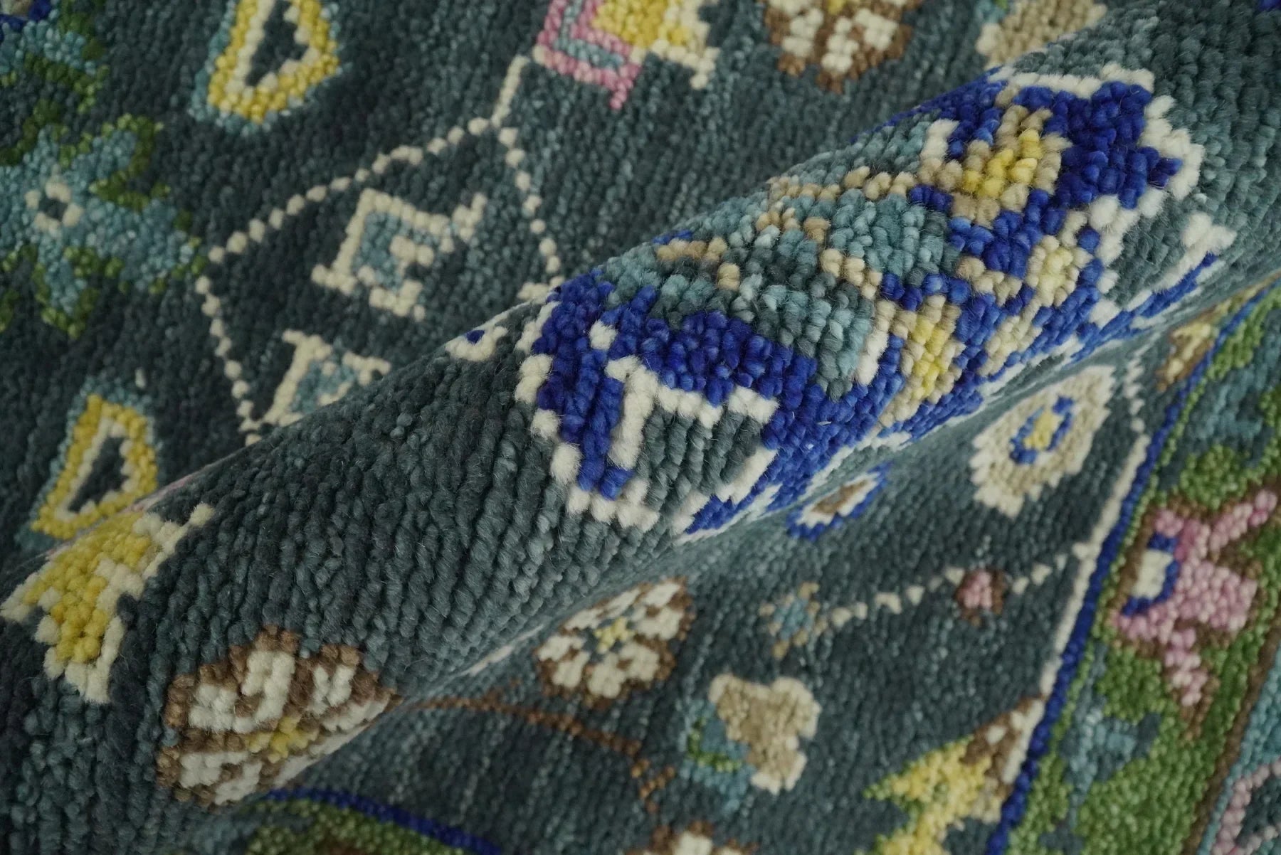 Antique Hand Knotted Green, Moss, and Blue Traditional Turkish Vintage Oushak Custom Made Wool Area Rug