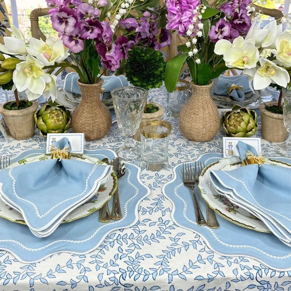 Blue Leaves Cotton Tablecloth - The Mayfair Hall