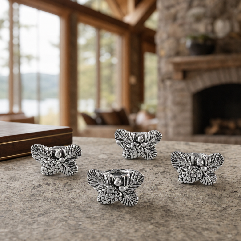 Pine Cone Forest Pattern Napkin Rings Set of 4