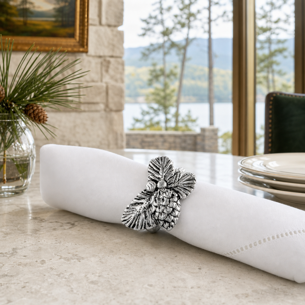Pine Cone Forest Pattern Napkin Rings Set of 4