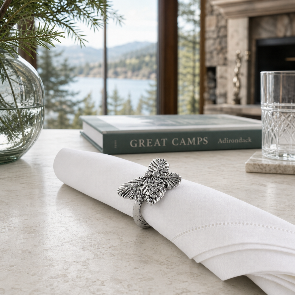 Pine Cone Forest Pattern Napkin Rings Set of 4