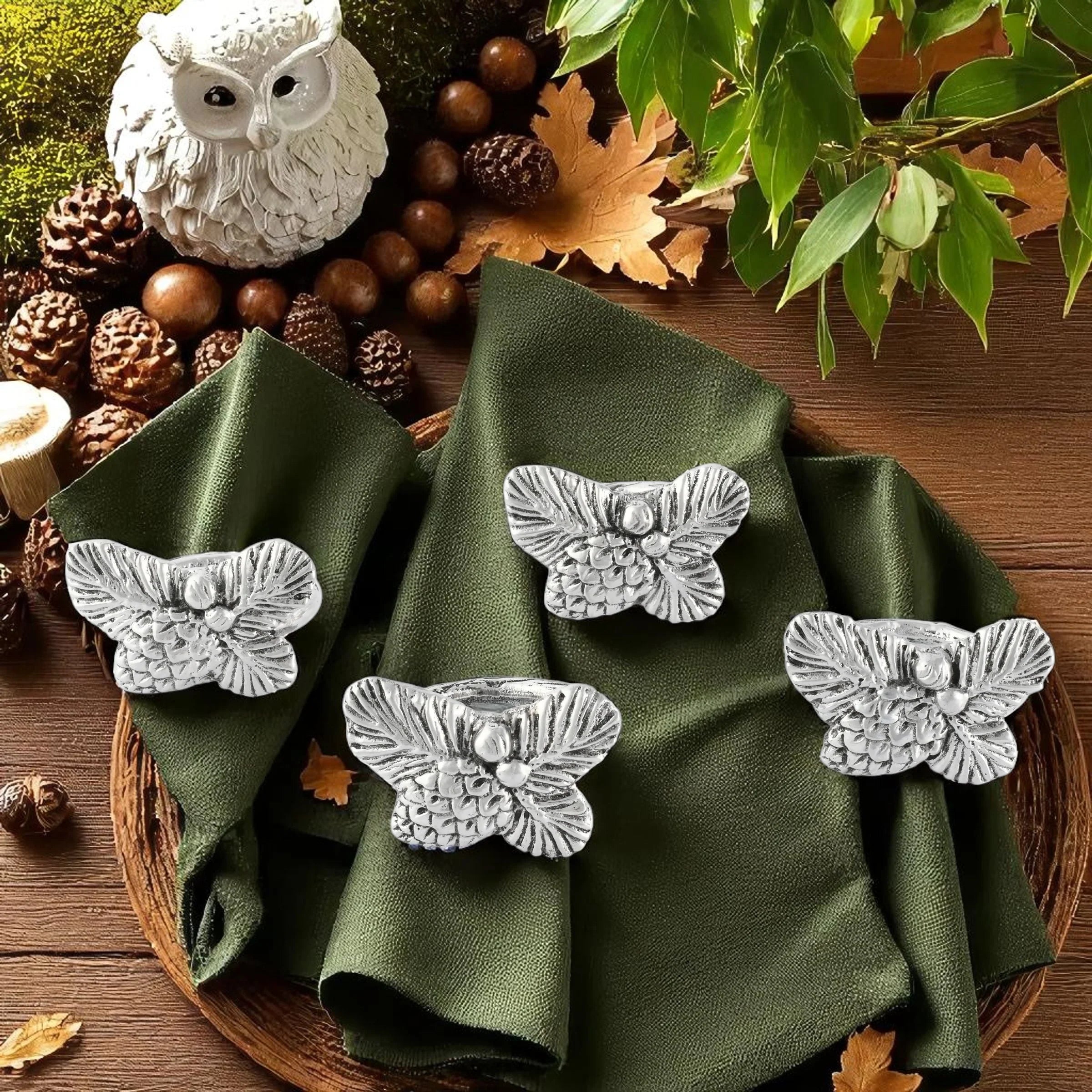 Pine Cone Forest Pattern Napkin Rings Set of 4