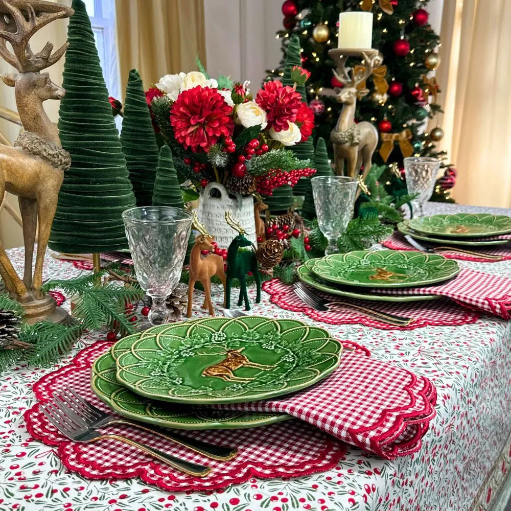 Mistletoe Block Print Tablecloth