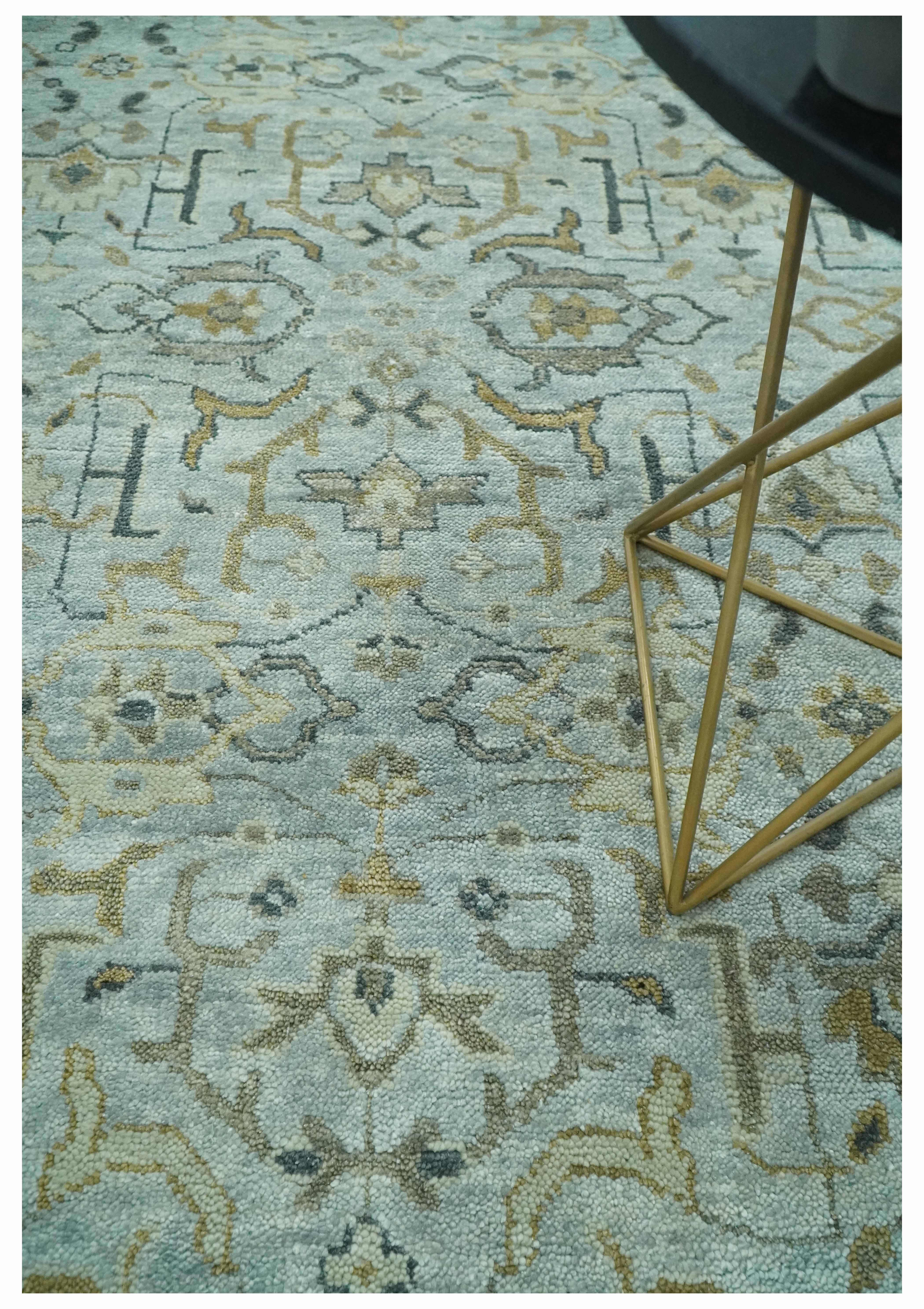 Blue and Beige Hand Knotted Traditional Oriental Oushak 8x10 wool area Rug