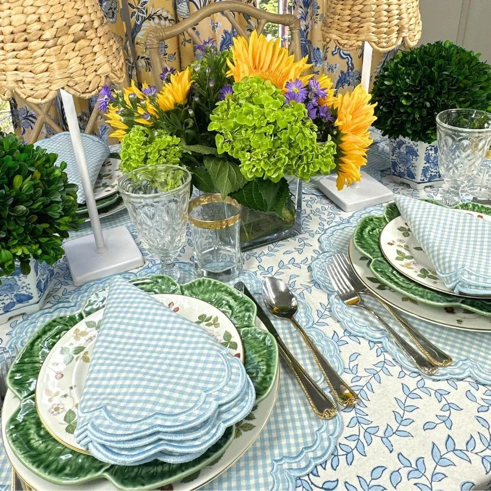 Blue Leaves Cotton Tablecloth - The Mayfair Hall