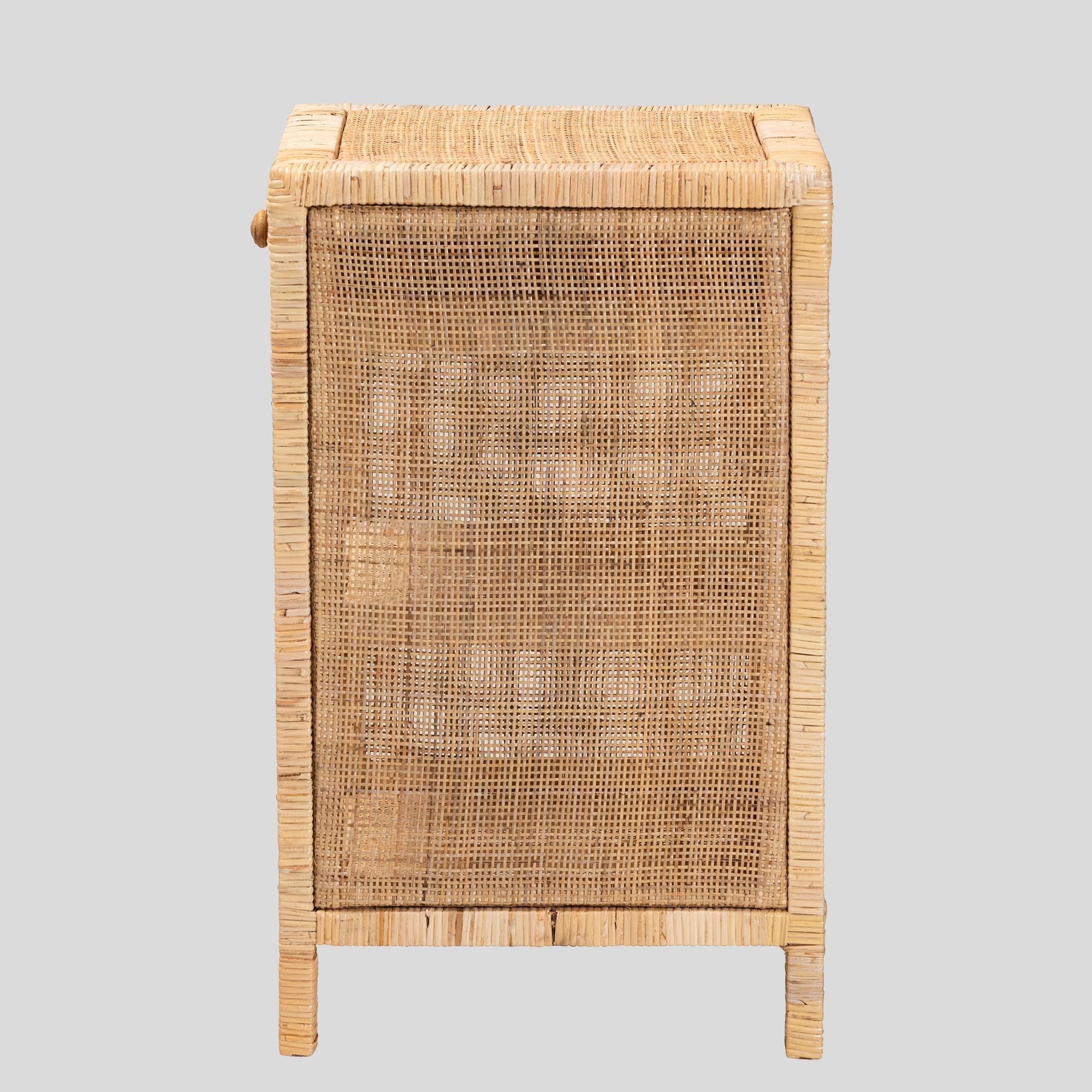 Marek Mahogany Wood and Rattan 1-Drawer Nightstand