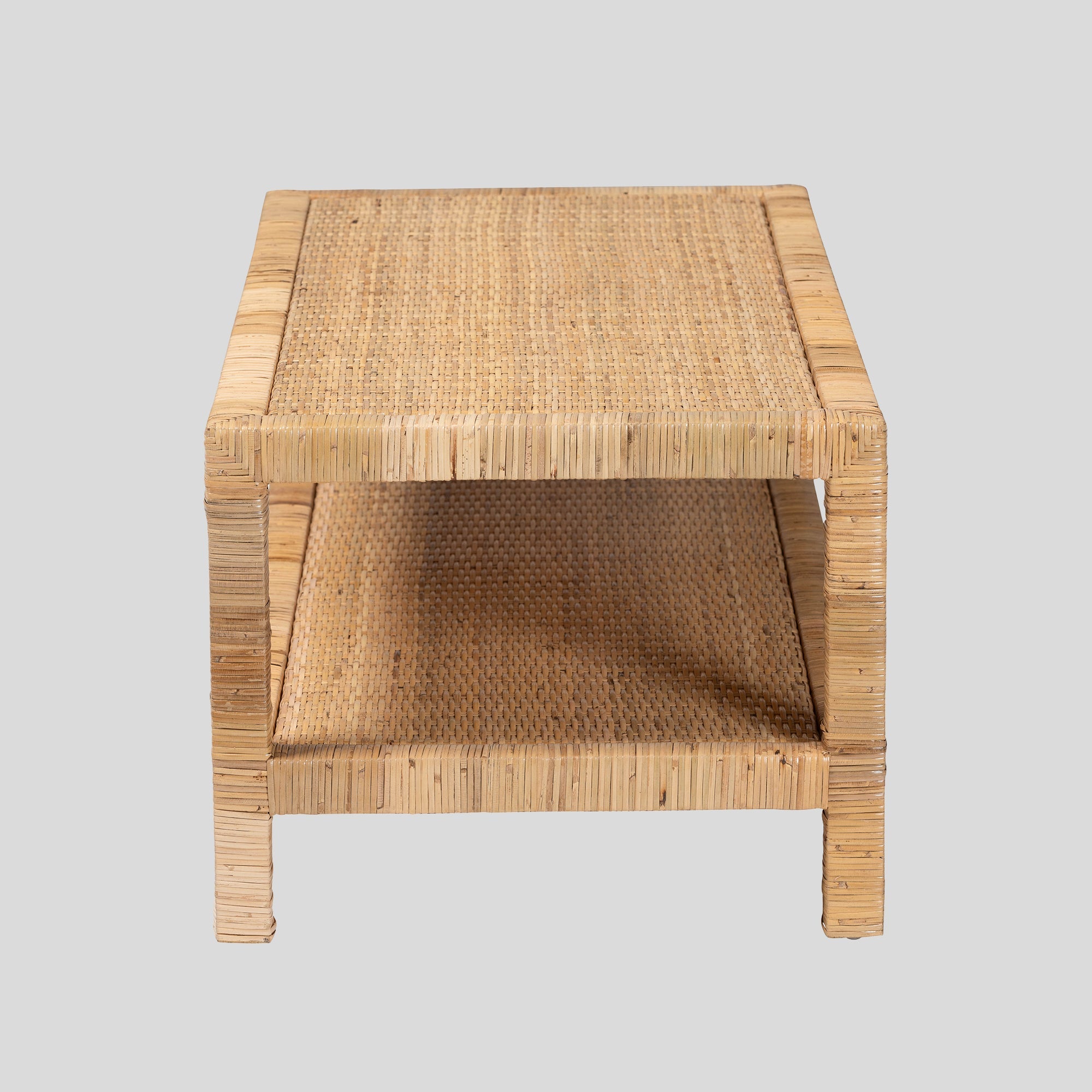 Mauve Rattan and Mahogany Wood Coffee Table