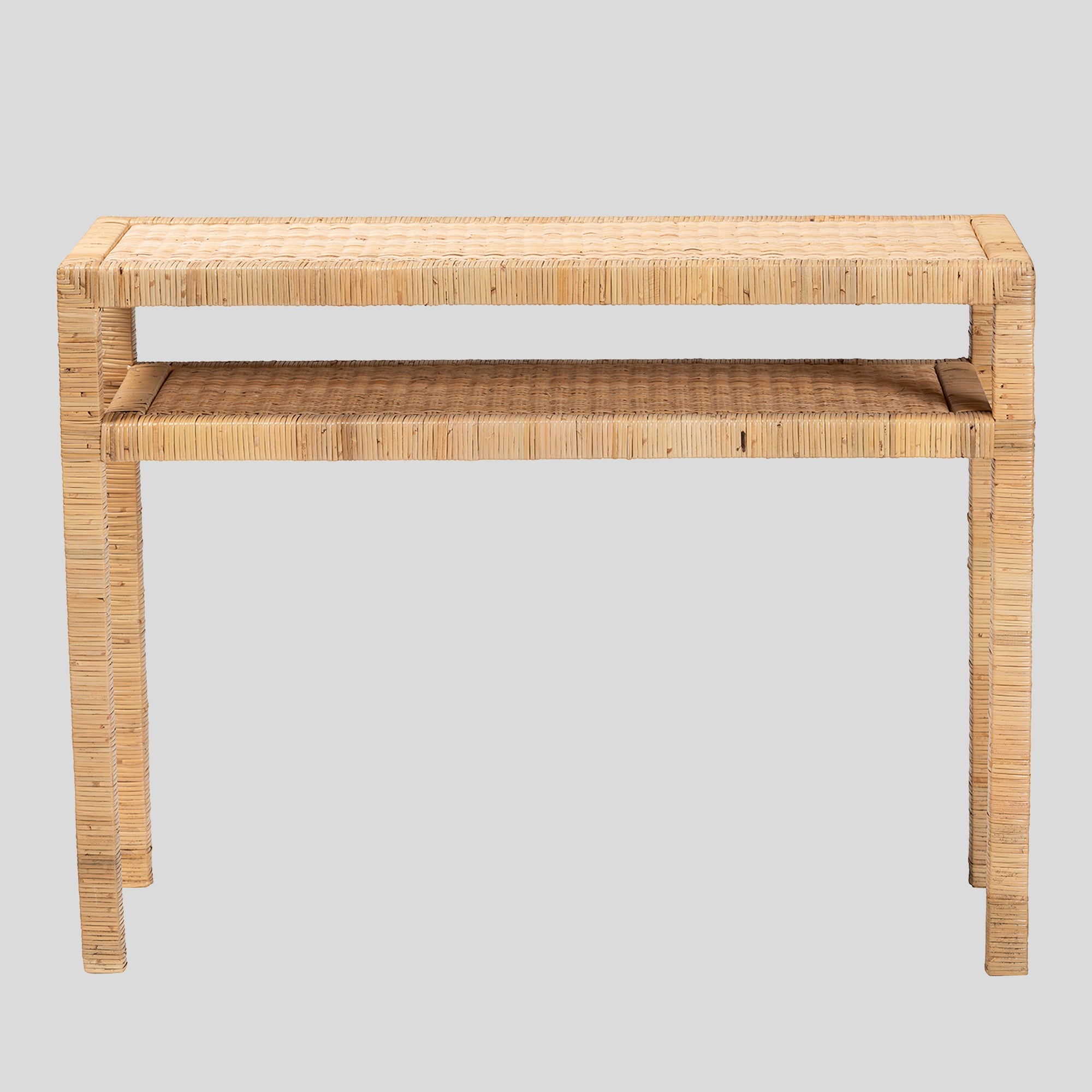 Mauve Rattan and Wood Console Table