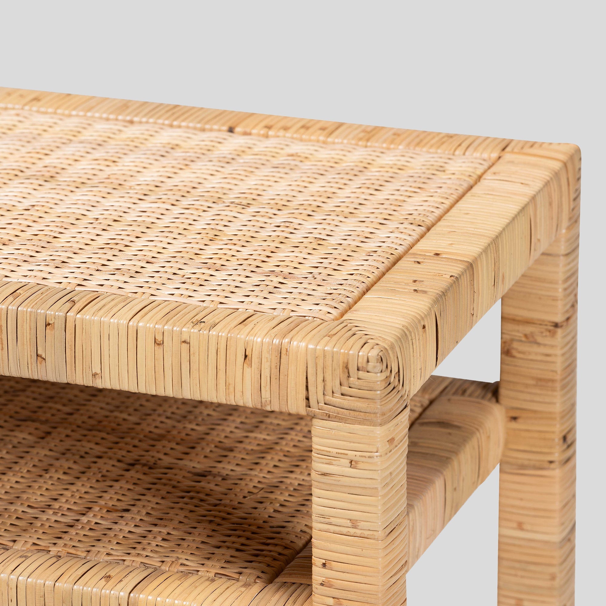 Mauve Rattan and Wood Console Table