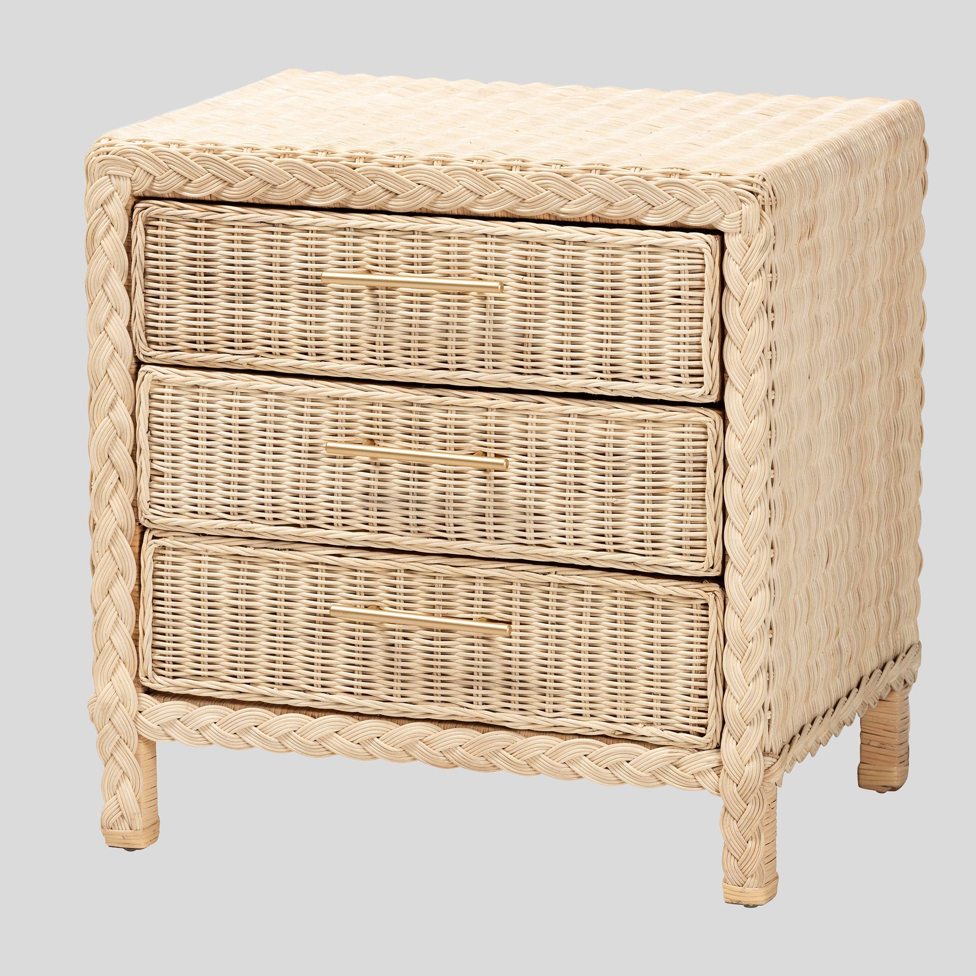 Kaity Rattan 3-Drawer Nightstand