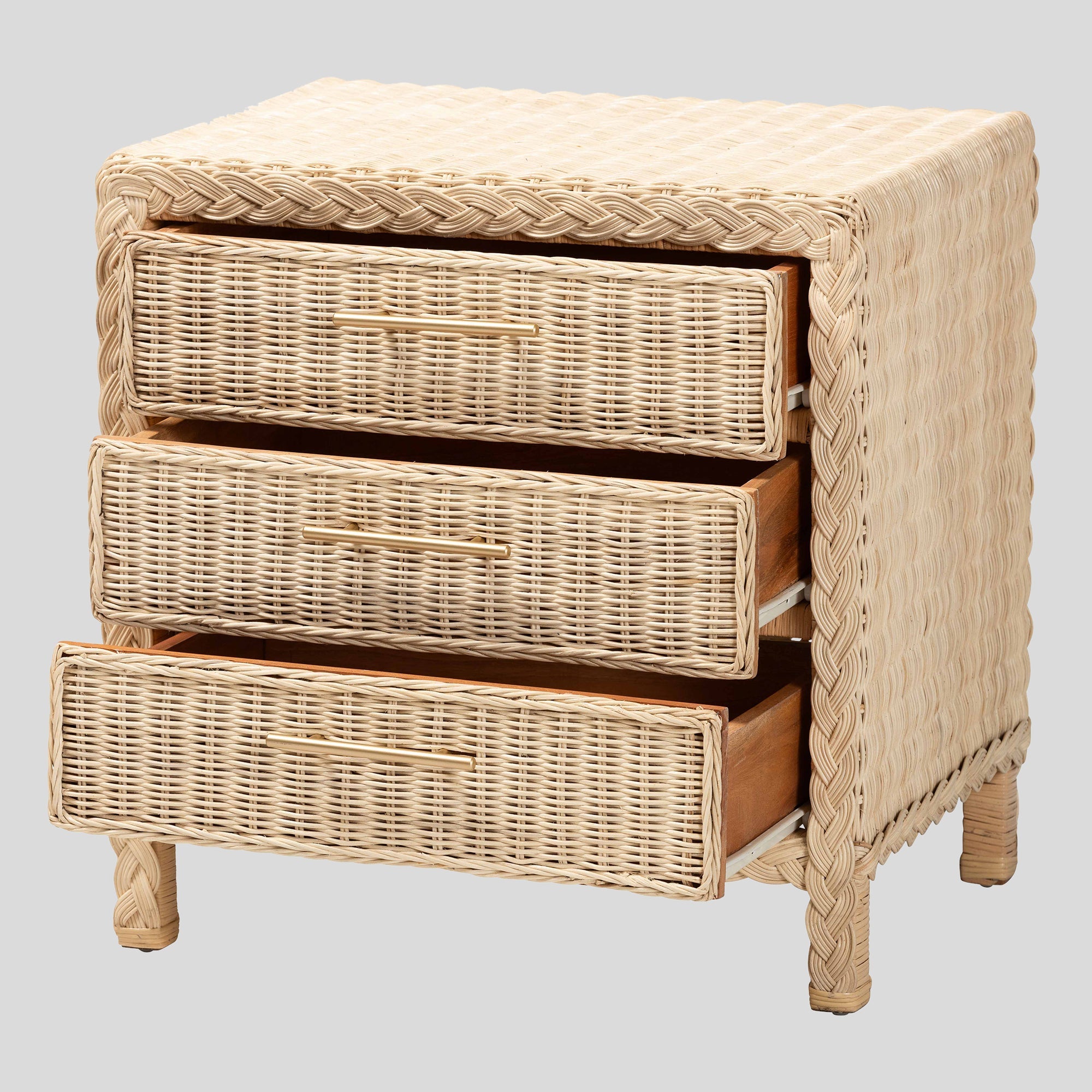 Kaity Rattan 3-Drawer Nightstand