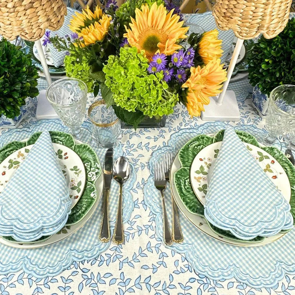 Blue Leaves Cotton Tablecloth - The Mayfair Hall