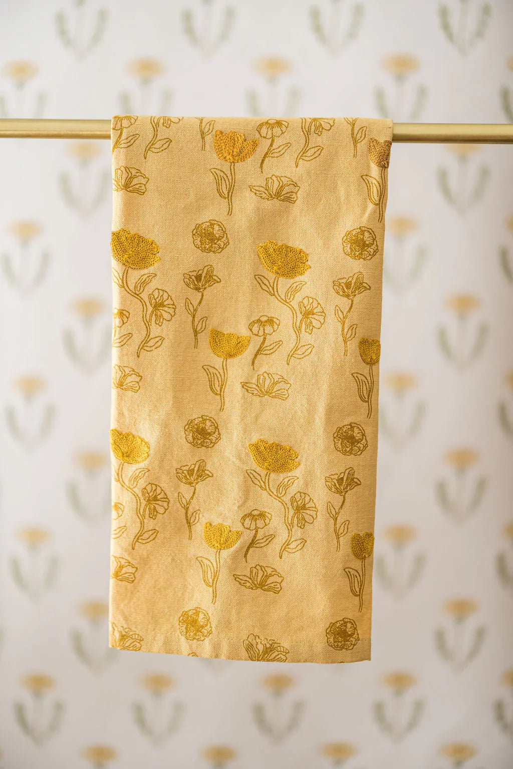 Yellow Poppy Embroidered Dish Towel - The Mayfair Hall
