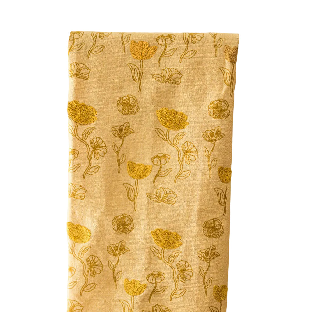 Yellow Poppy Embroidered Dish Towel