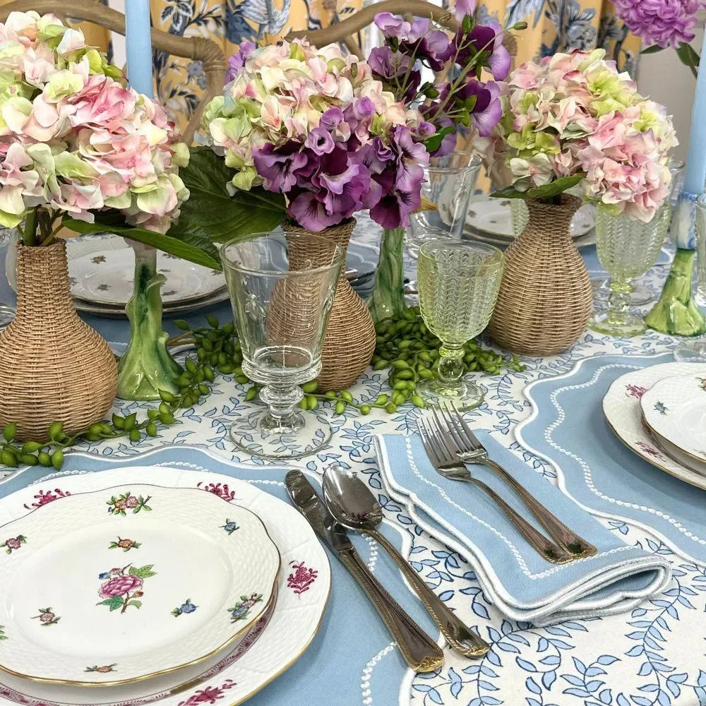 Blue Leaves Cotton Tablecloth - The Mayfair Hall