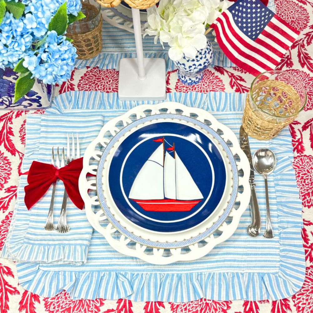 Blue Stripes - Quilted Placemats with Ruffle - Set of 4
