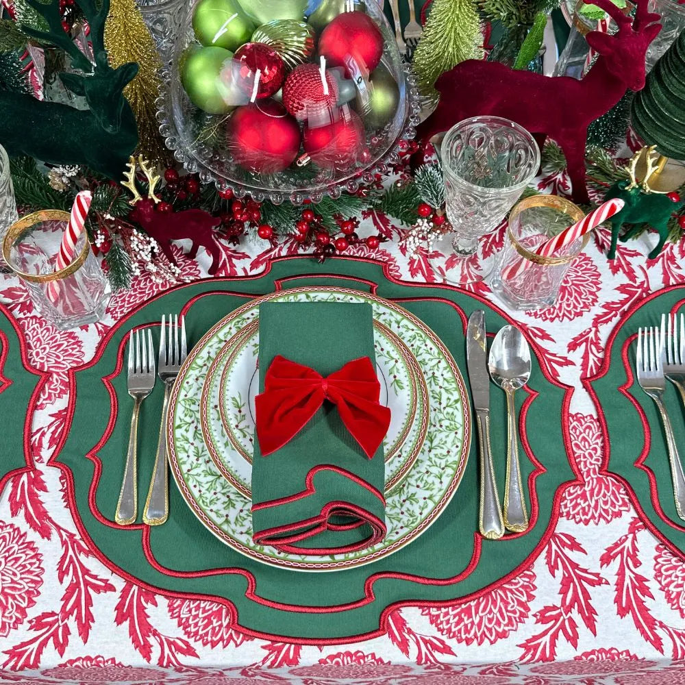 Christmas Belle Green with Red Embroidery Placemats (Set of 4)