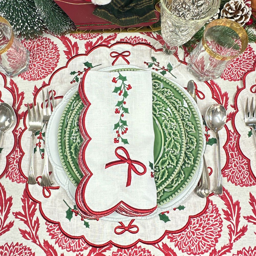 100% Linen - Studio Collection: Holly & Bows - Napkin (Set of 4)