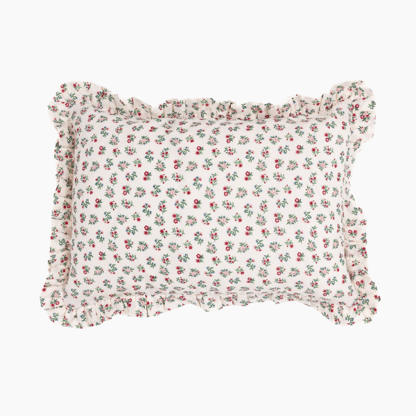 Mildred Floral Cream Ruffled Lumbar Pillow