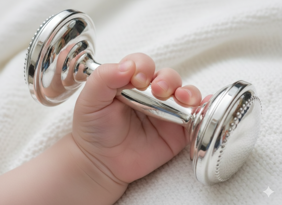 Krysaliis Silver Plated Baby Rattle - Beaded
