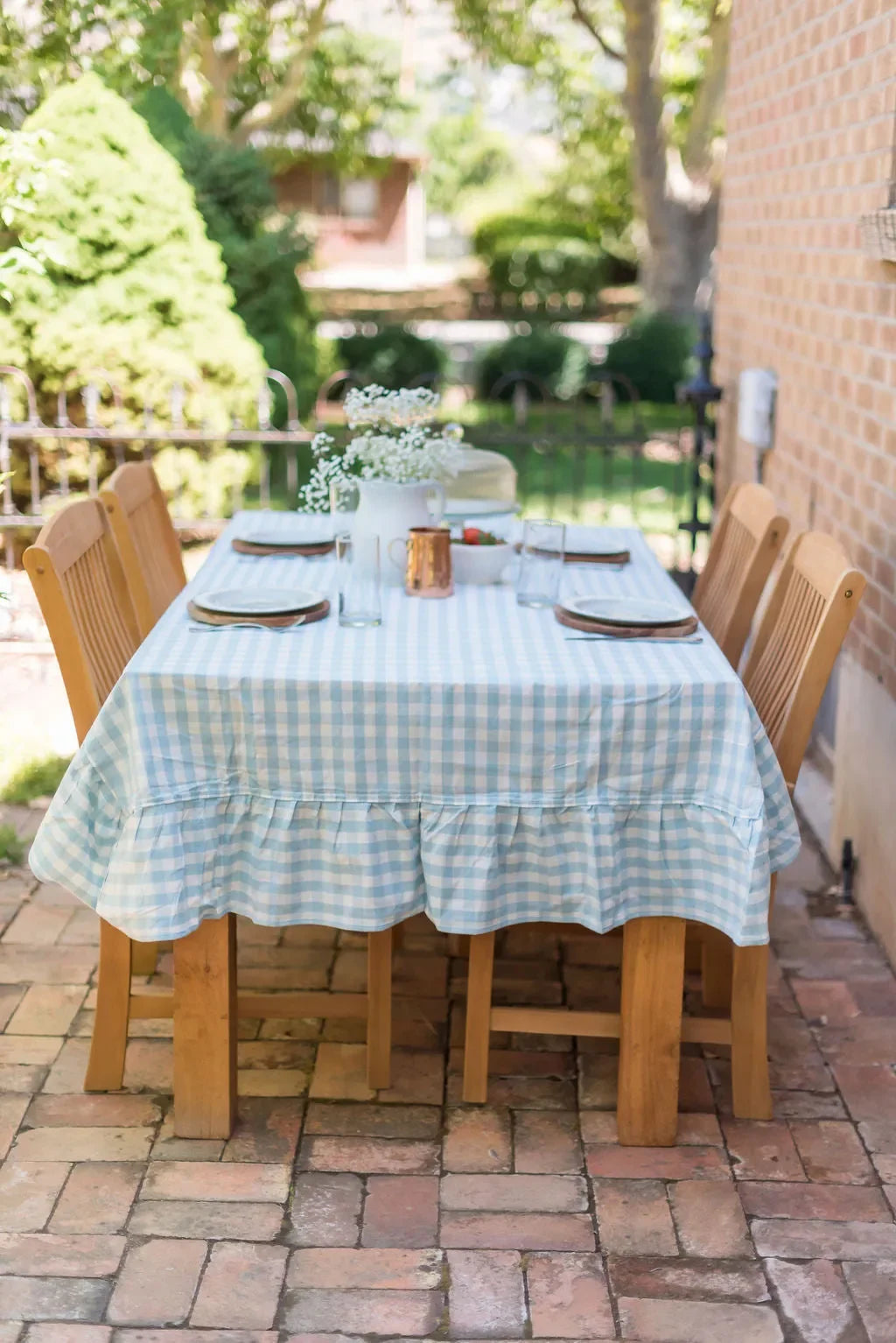 Blue Ruffled Gingham Tablecloth - The Mayfair Hall