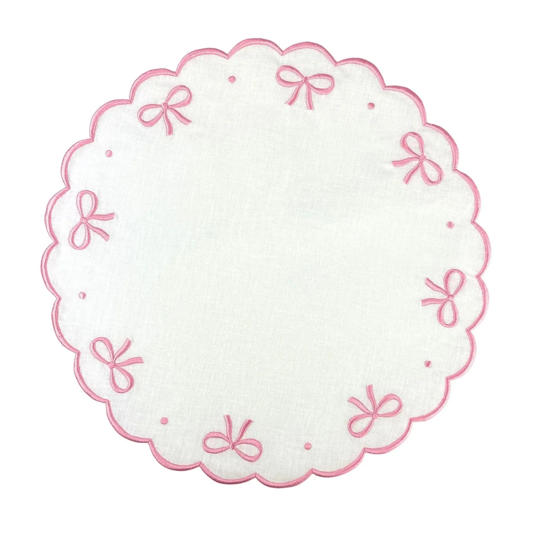 Studio Collection Juliet Bows Linen Placemats in White and Pink (Set of 4) - The Mayfair Hall