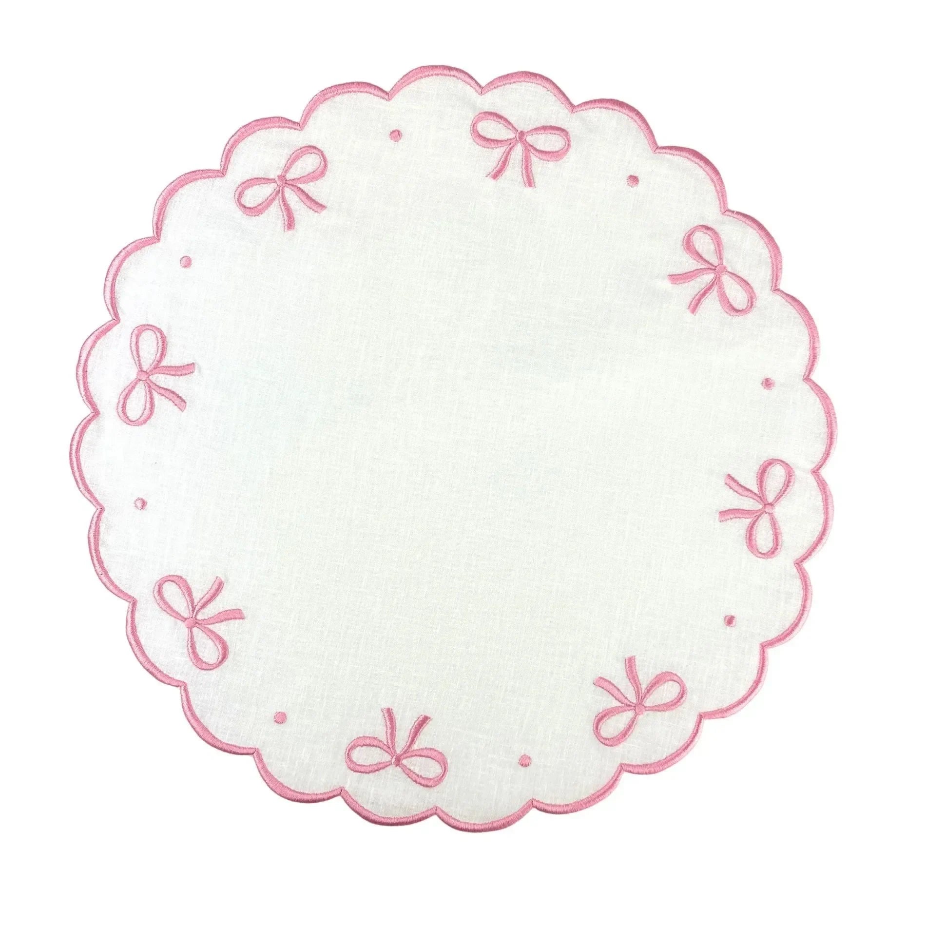 Studio Collection Juliet Bows Linen Placemats in White and Pink (Set of 4) - The Mayfair Hall