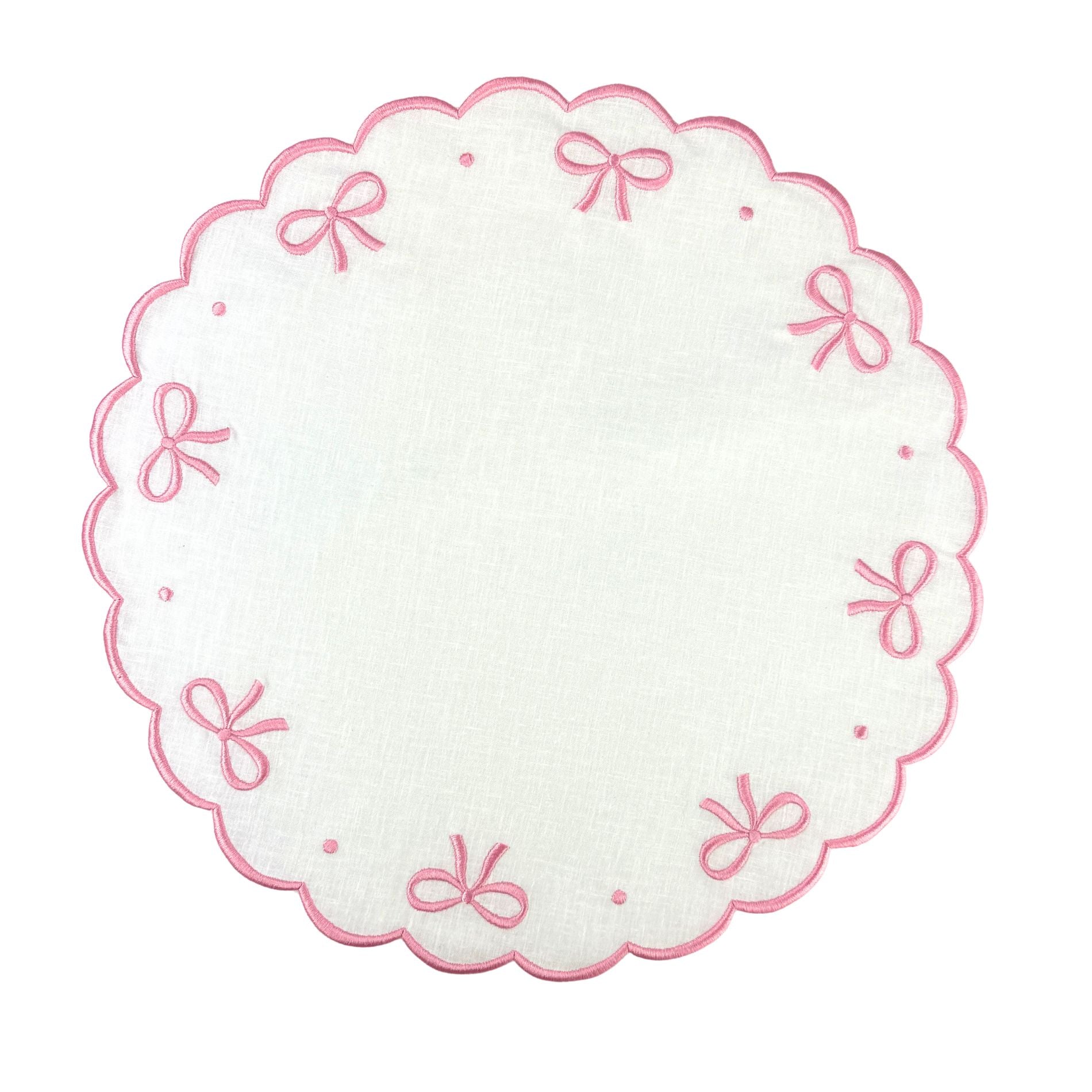 100% Linen - Studio Collection: Juliet Bows Placemats - White/Pink (Set of 4)