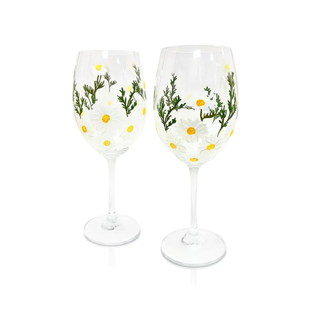 Painted Daisy Wine Glasses - The Mayfair Hall