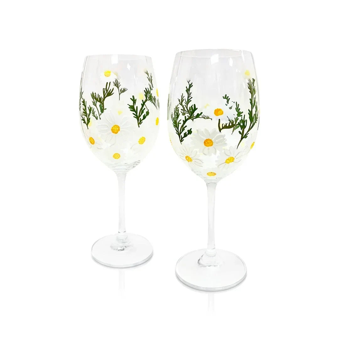 Painted Daisy Wine Glasses - The Mayfair Hall