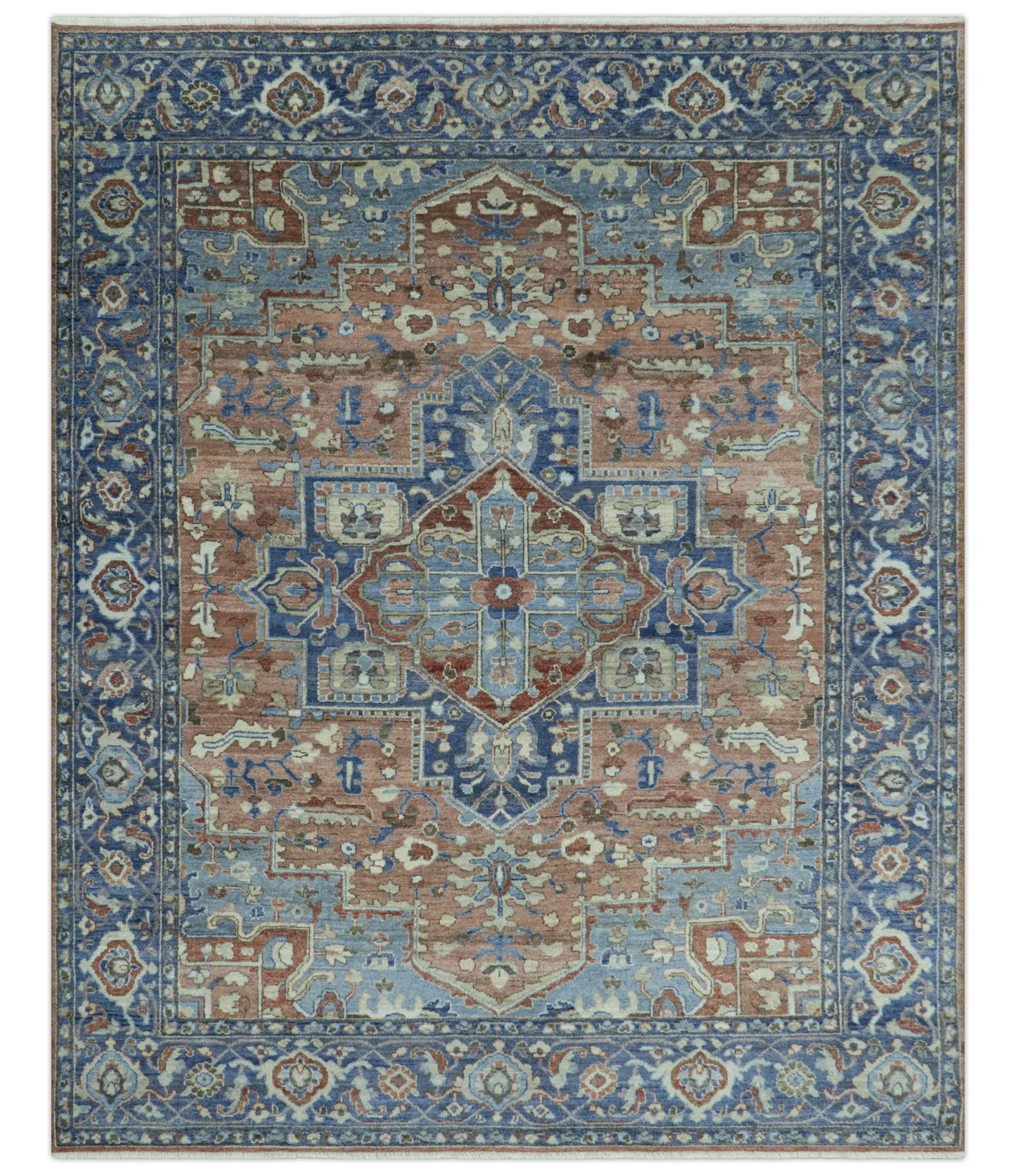 Traditional Serapi Design Rust And Blue Hand Knotted 8x10 Wool Area Rug