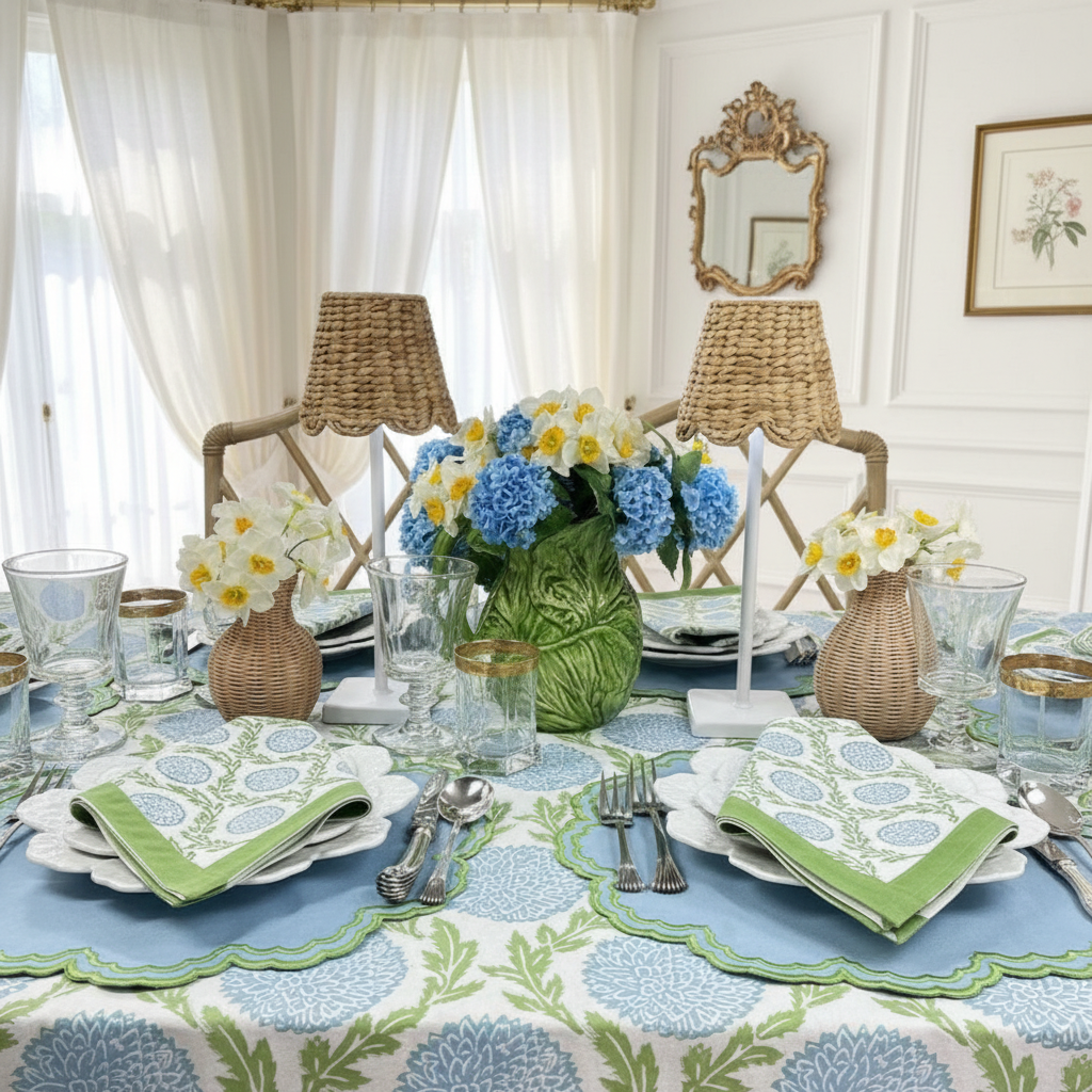 Blue and Green, Flowers & Vines - Napkin (Set of 4)