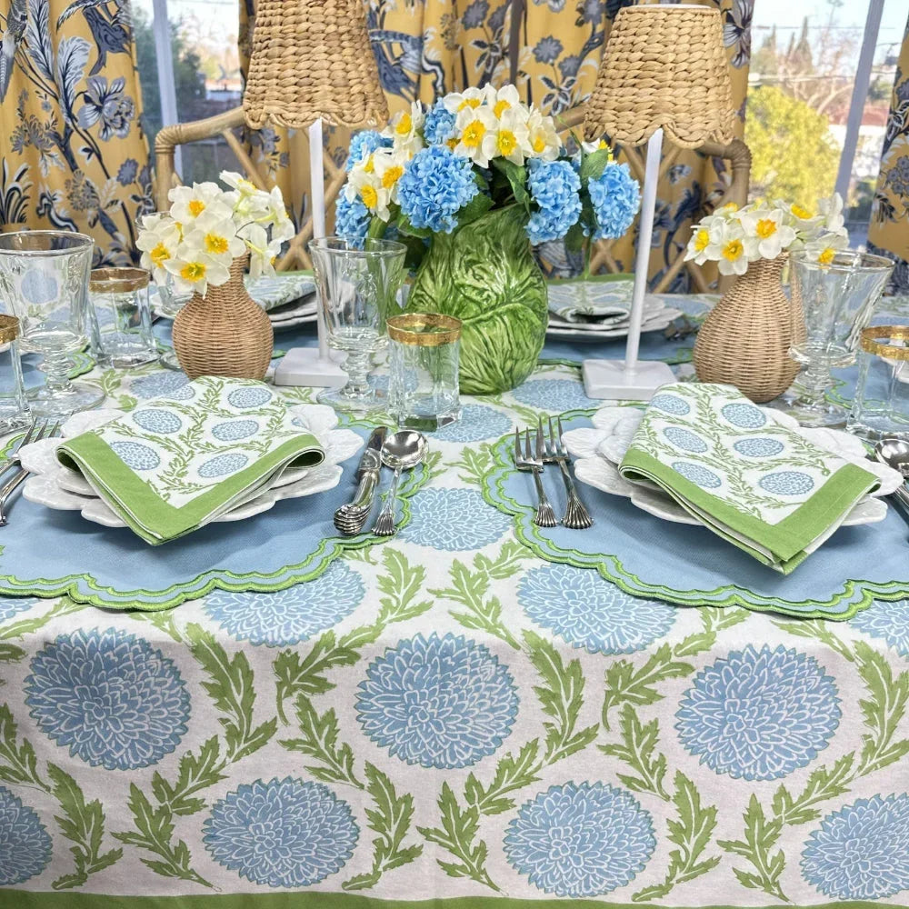 Blue and Green, Flowers & Vines - Tablecloth - The Mayfair Hall