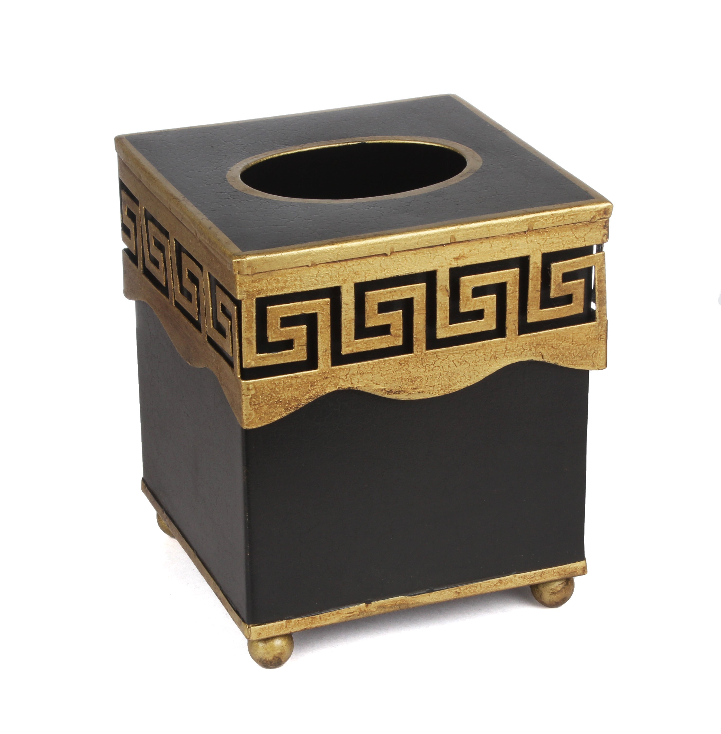 Black Greek Key Wastepaper Basket & Tissue Holder (3 Options)