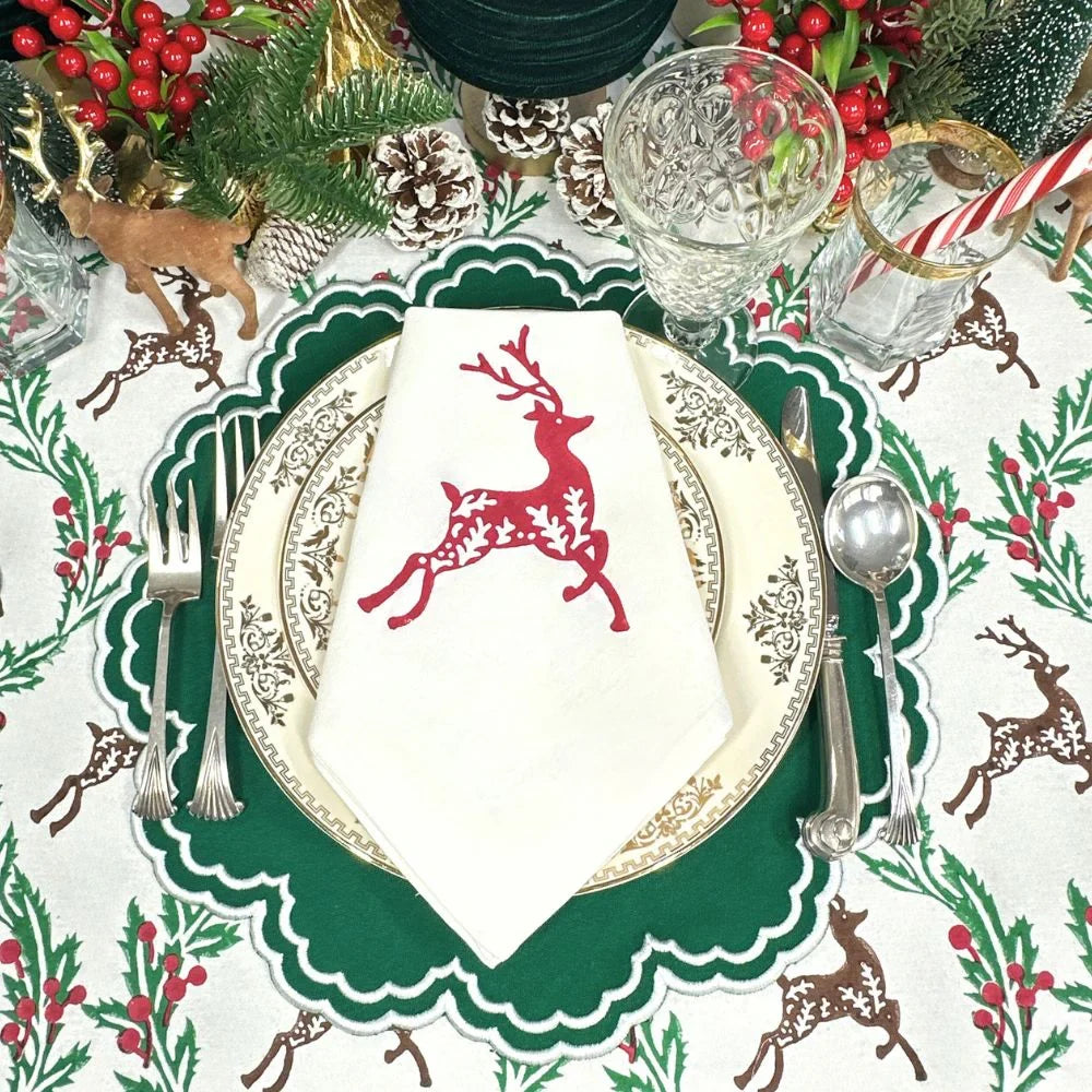 Enchanted Christmas Reindeer Block Print Tablecloth