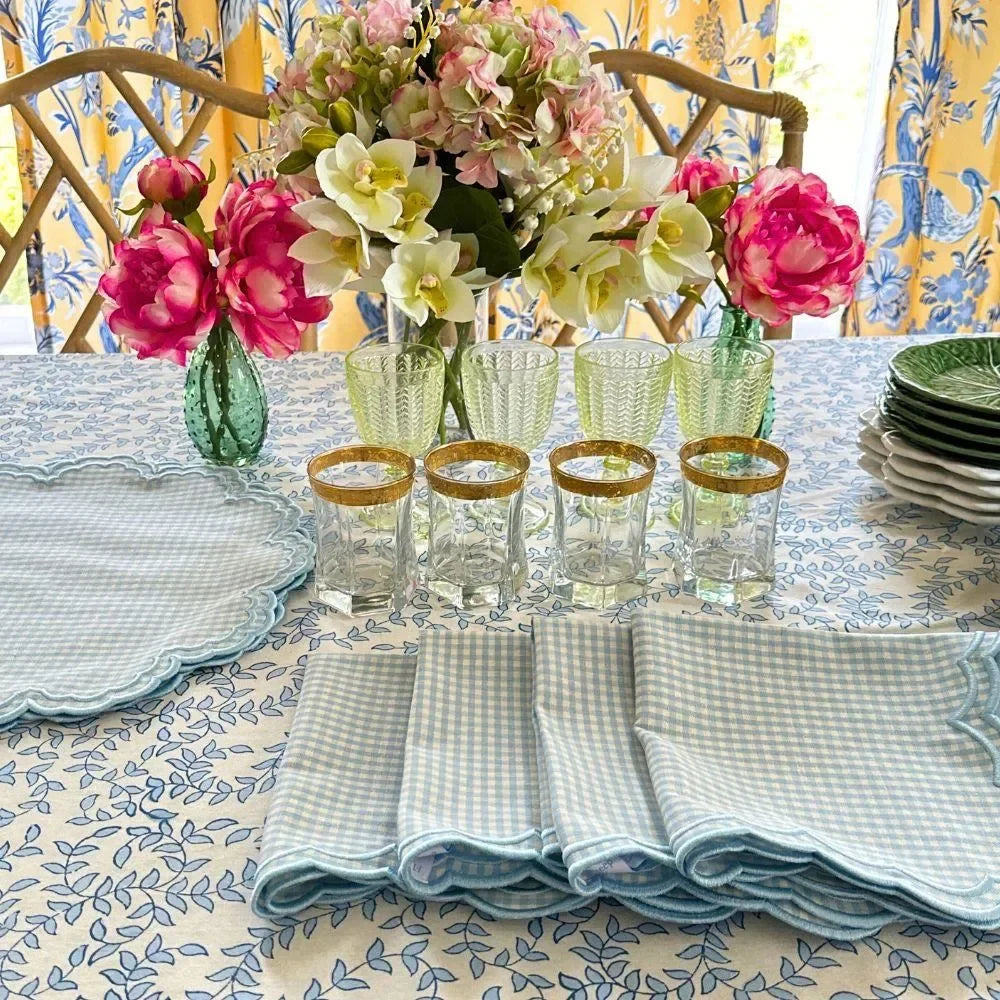 Blue Leaves Cotton Tablecloth - The Mayfair Hall