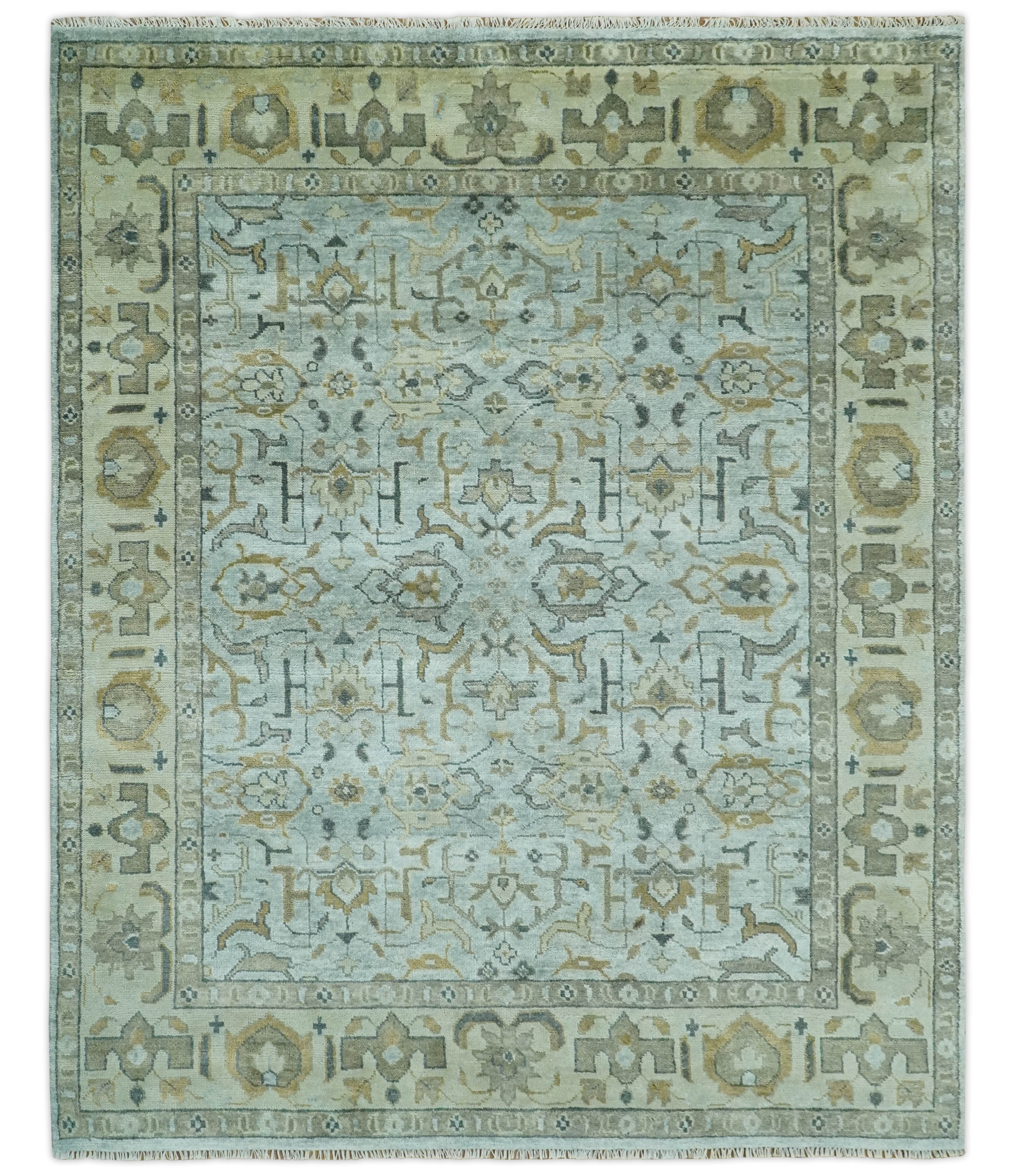 Blue and Beige Hand Knotted Traditional Oriental Oushak 8x10 wool area Rug