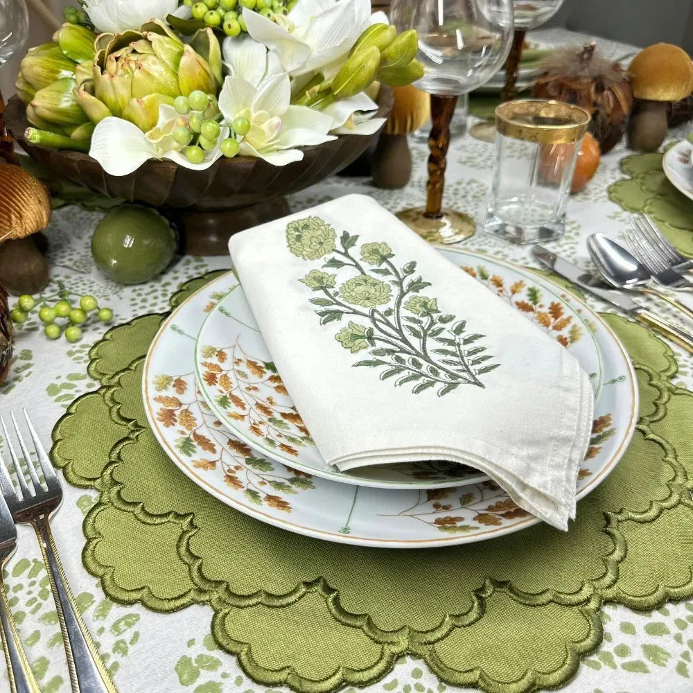 Green Flower Motif Cotton Napkin (Set of 4) - The Mayfair Hall