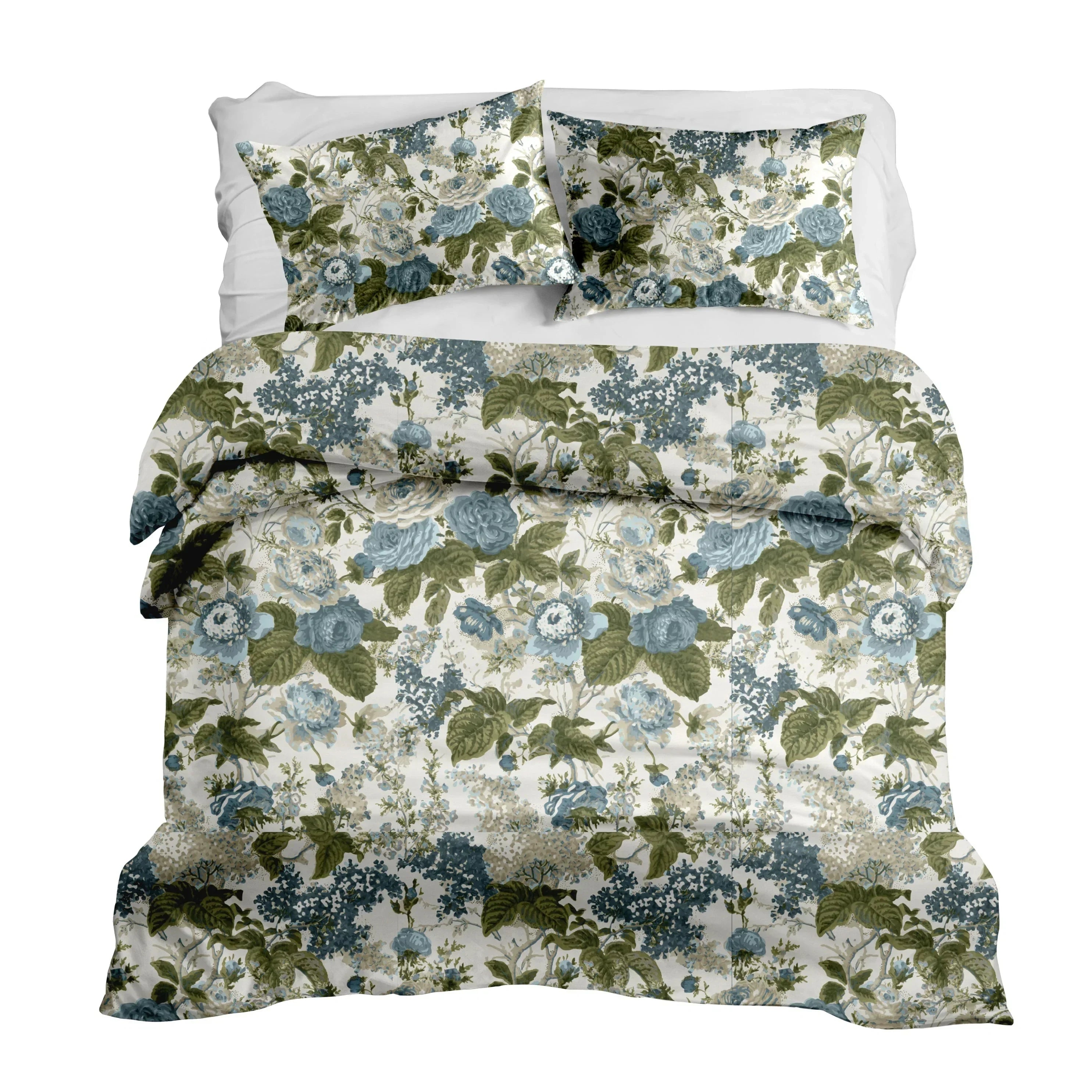 Floral Duvet Cover Set – Green Blue Quilt Cover, Microfibre, Zip Closure, Multiple Sizes