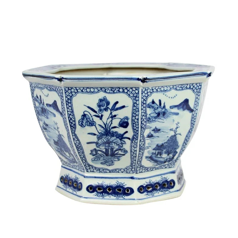 Mid Size Village Scene Hexagon Planter - The Mayfair Hall