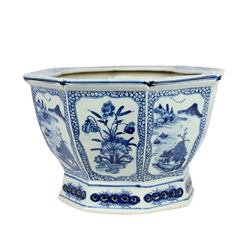 Mid Size Village Scene Hexagon Planter - The Mayfair Hall