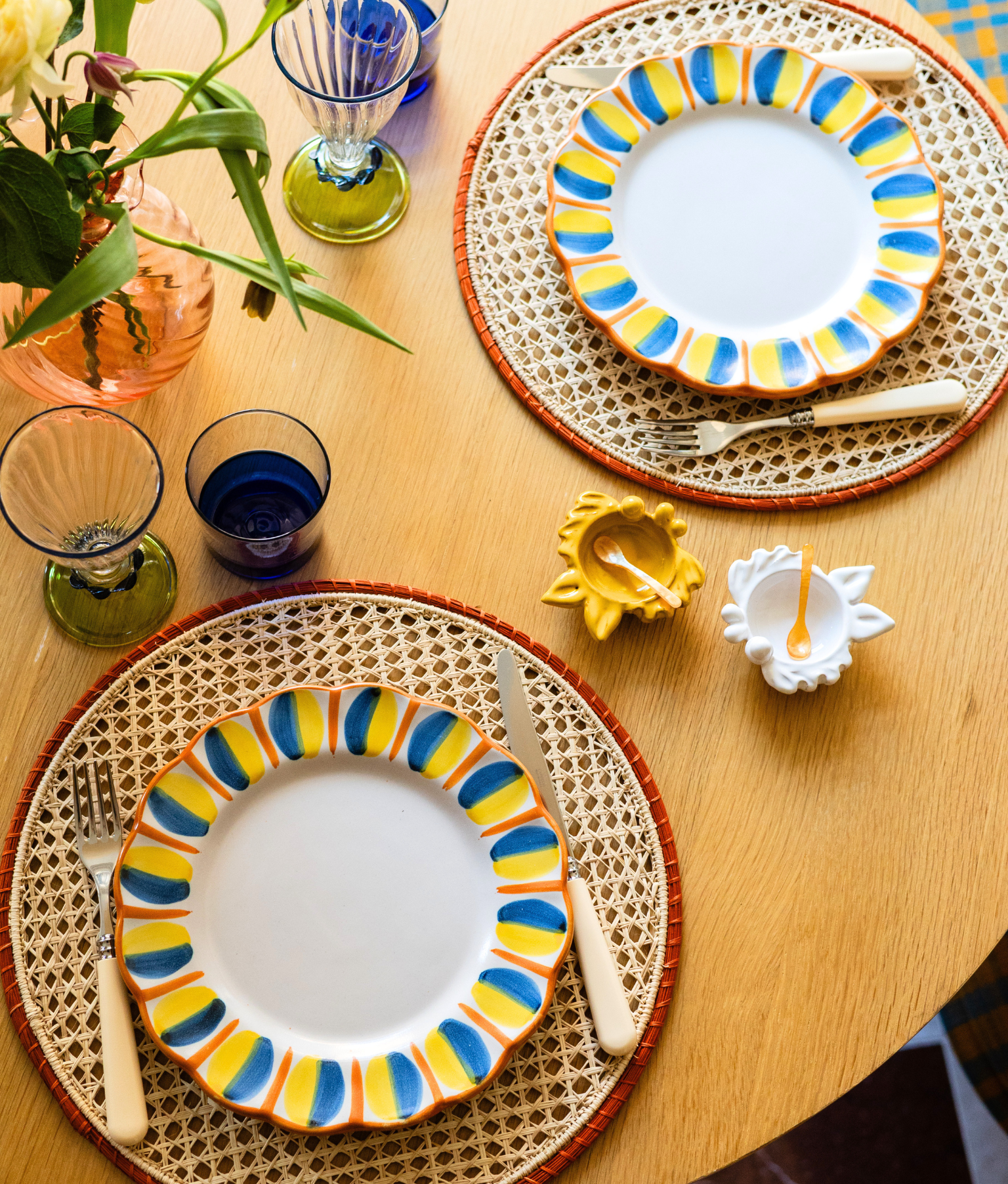 Italian Scallop Dinner Plate, Blue / Marigold
