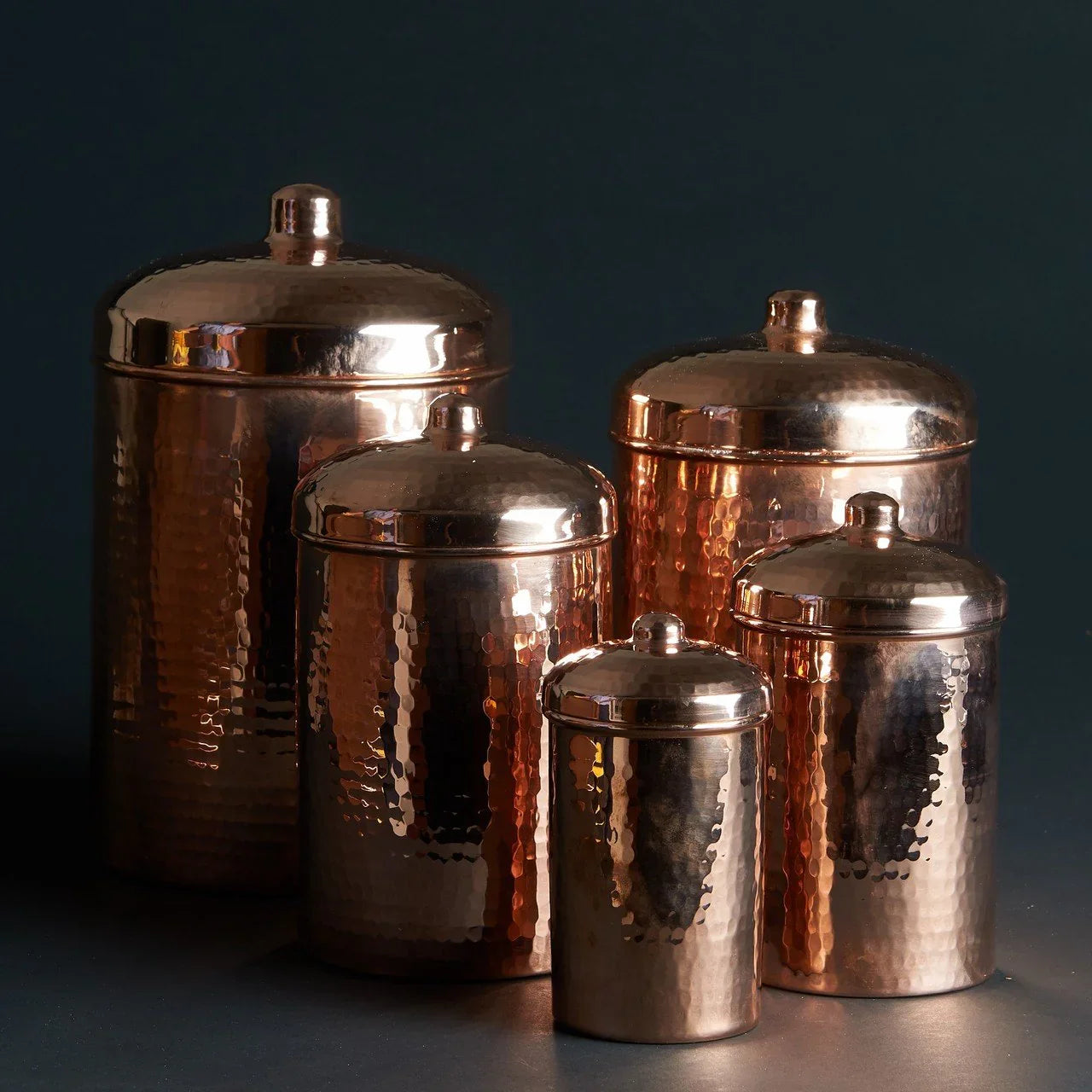 Copper Kitchen Canisters - Complete 5 piece Set - The Mayfair Hall