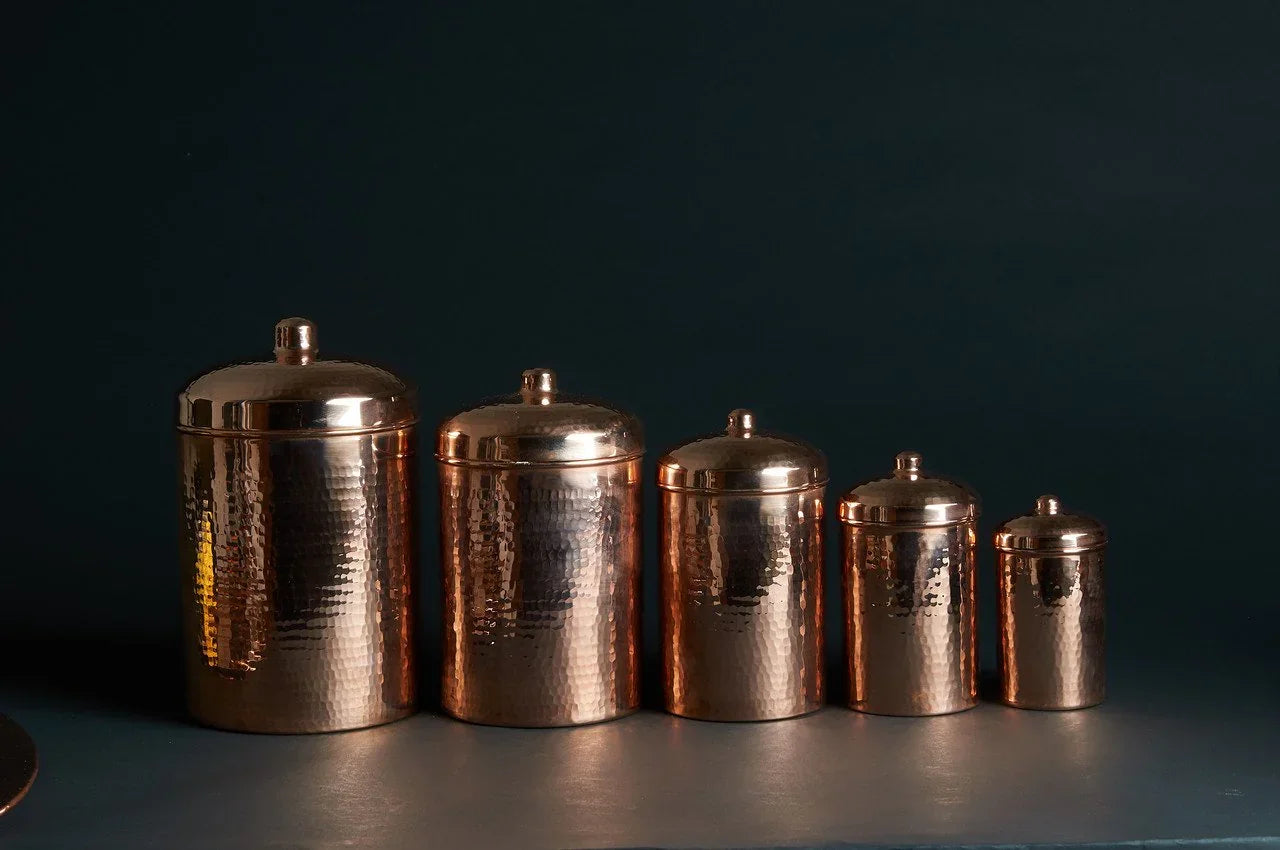 Copper Kitchen Canisters - Complete 5 piece Set - The Mayfair Hall
