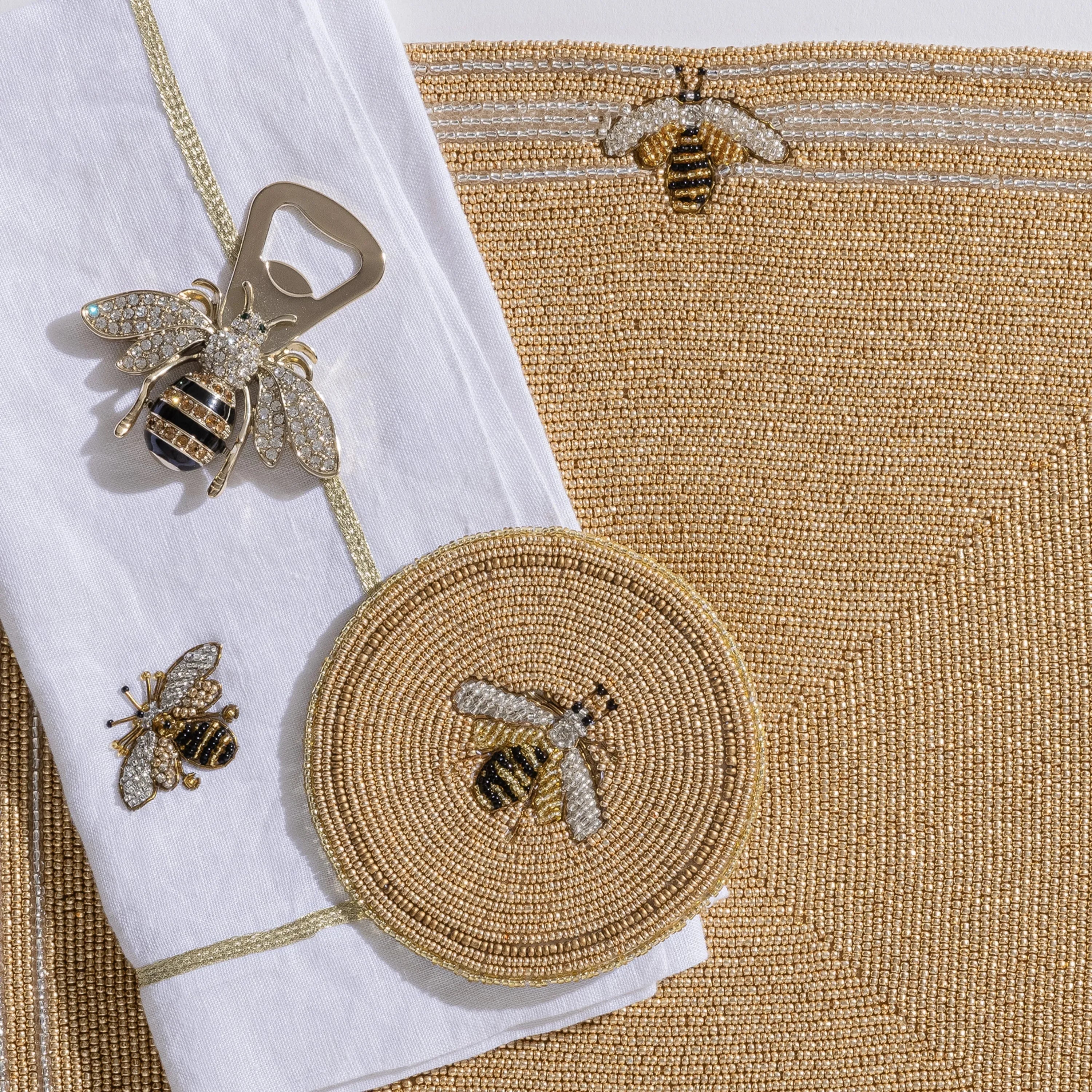 Stripey bee linen dinner napkins, white, set of two - The Mayfair Hall