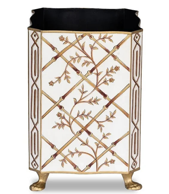 Ivory Bamboo & Floral Wastepaper Basket and Tissue Holder - The Mayfair Hall