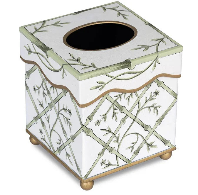 Green Bamboo & Floral Tissue Holder and Wastepaper Basket - The Mayfair Hall