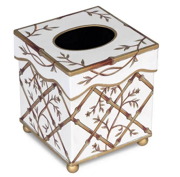Ivory Bamboo & Floral Wastepaper Basket and Tissue Holder - The Mayfair Hall